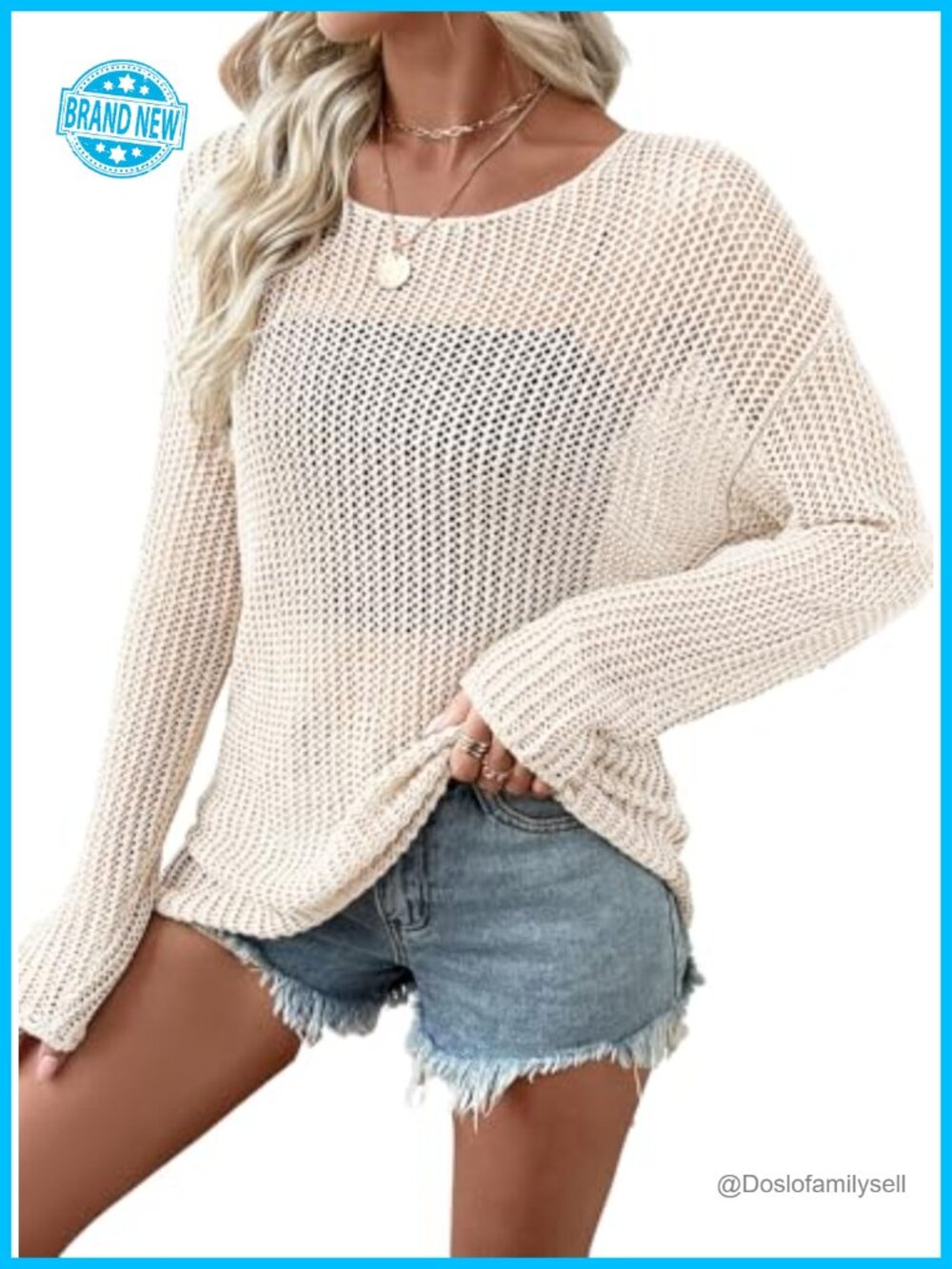 Women's Crochet Hollow Out Knit Sweater Crewneck Pullover